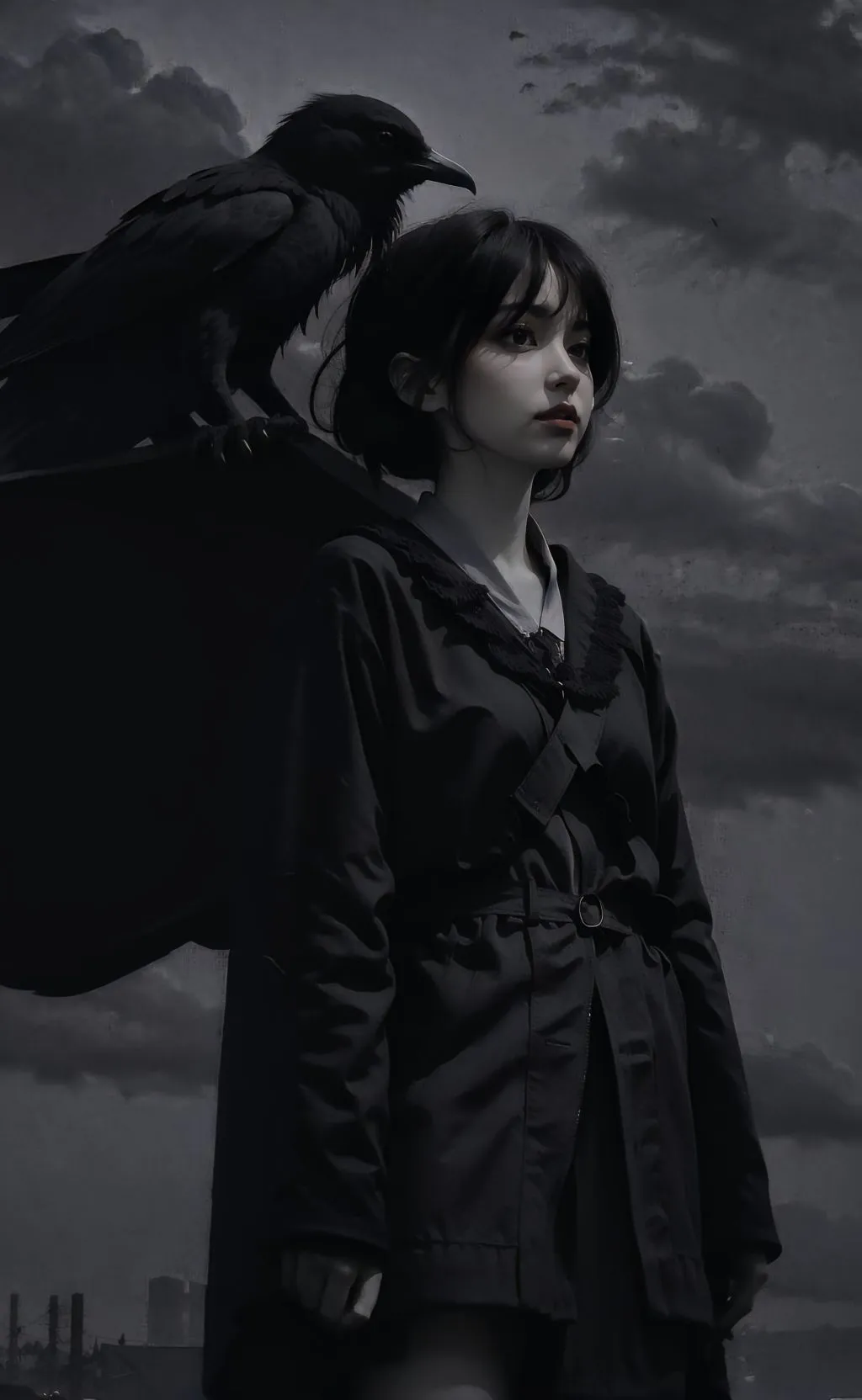 用SD生成的一组黑白色调的美少女壁纸-青争开放社区